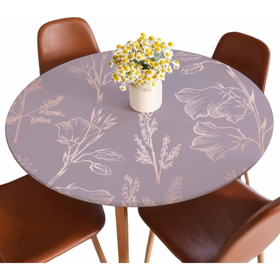 Rose Gold Flower Round Tablecloths Elastic Edged Elegant Decorative Floral Art Tablecloths Washable Reusable for Kitchen Picnic Party 40-44 inch