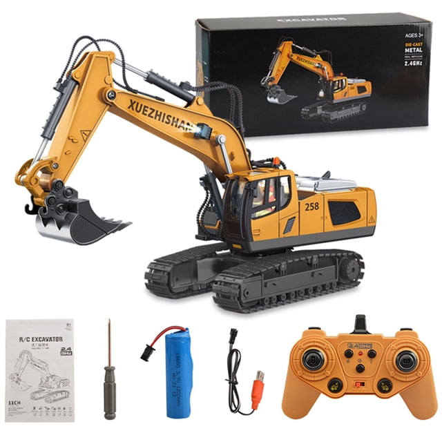 Excavadora De Control Remoto, Juguete De Excavadora A Escala 1/20 Con 11 Canales Y Luces, Efectos De Sonido, Vehículos De Construcción Eléctricos Rc De 2,4 Ghz Para Niños A Partir De 6 Años Muyoka Hogar