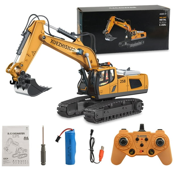 Excavadora De Control Remoto, Juguete De Excavadora A Escala 1/20 Con 11 Canales Y Luces, Efectos De Sonido, Vehículos De Construcción Eléctricos Rc De 2,4 Ghz Para Niños A Partir De 6 Años Muyoka Hogar