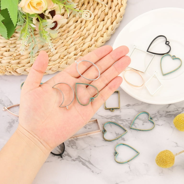 Uxcell Open Back Bezel Pendants 30Pack Heart Hollow Frame Charm Geometric Blank Trays for Resin Silver Walmart