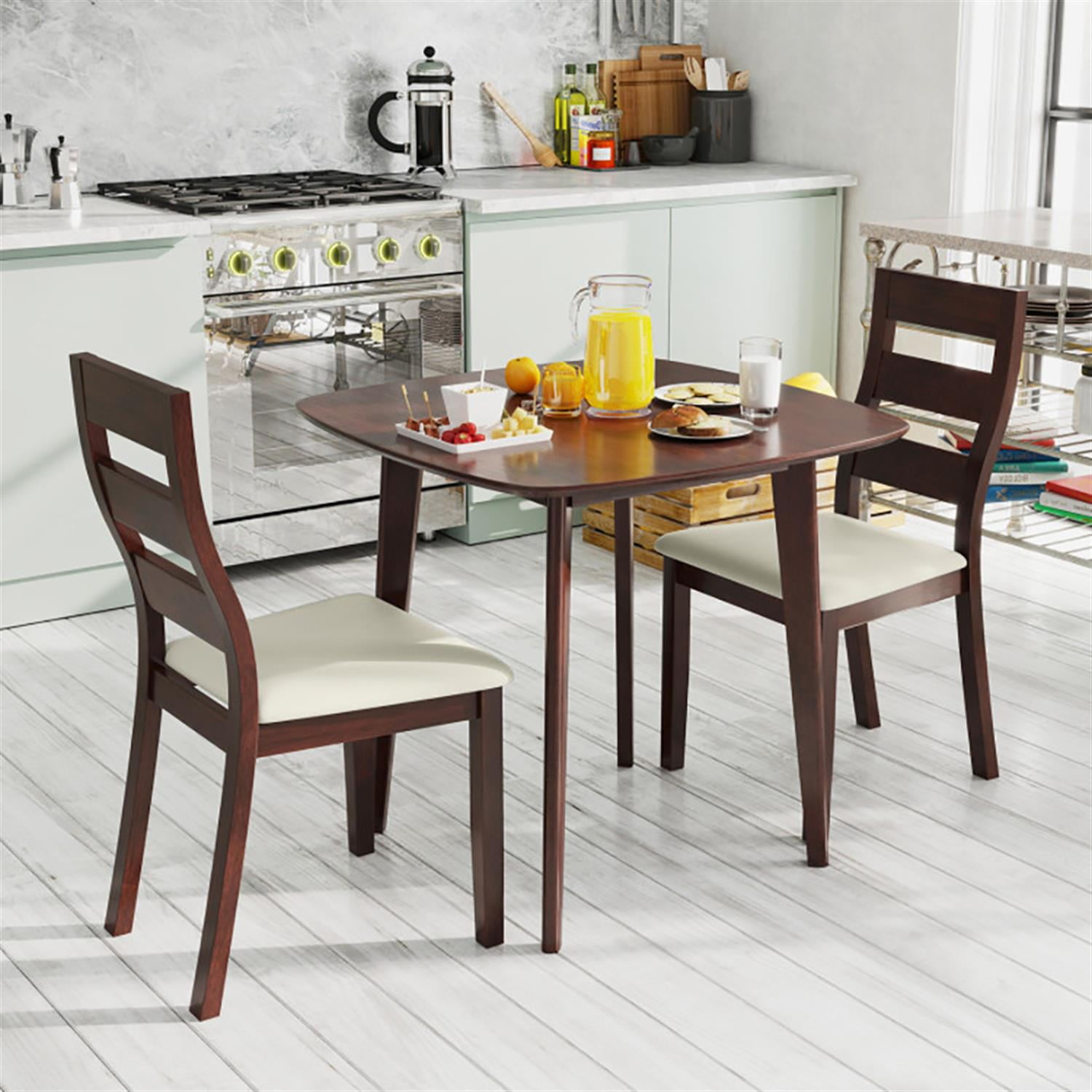 Demi Bonn 3-Piece Dining Table Set with 2 Chairs, 32" Wooden Square Kitchen Table Set, Perfect for Small Space, Brown