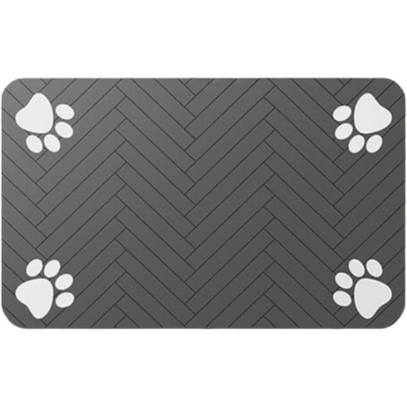 Quick-Dry Dog & Cat Food Mat - Super Absorbent, Non-Slip Rubber Backing, Waterproof Pet Feeding Mat for Messy Drinkers (16x24 Inch, Dark Gray Herringbone)