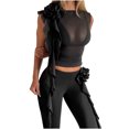 thumbnail image 2 of Women's Fashion Round Neck 3D Flower Perspective Mesh T-shirt Tops, 2 of 8