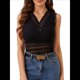 thumbnail image 2 of Camiseta de Mujer 2025 con Escote en V y Costuras de Encaje, Prenda Exterior e Interior de Moda, Chaleco, Tops para Mujer. Negro S, 2 of 9