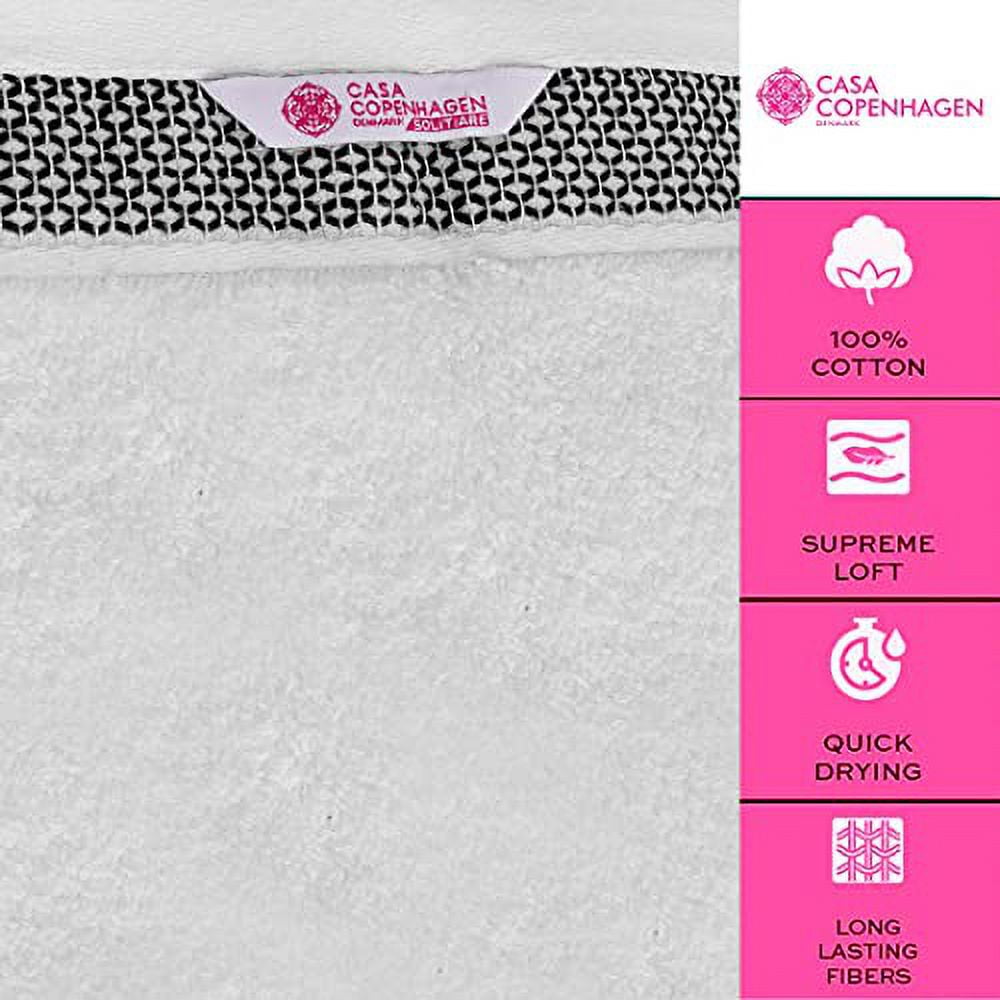 CASA COPENHAGEN Solitaire Designed in Denmark 600 GSM 2 Bath Towels 2 Hand Towels 2 Washcloths, Super Soft Egyptian Cotton 6 Towels Set for Bathroom, Kitchen & Shower - Bright White