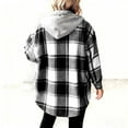 thumbnail image 5 of purcolt Womens Flannel Hoodies Drawstring Fleece Sherpa Lined Button Down Plaid Jackets Casual Long Sleeve Coats with Pockets, 5 of 6
