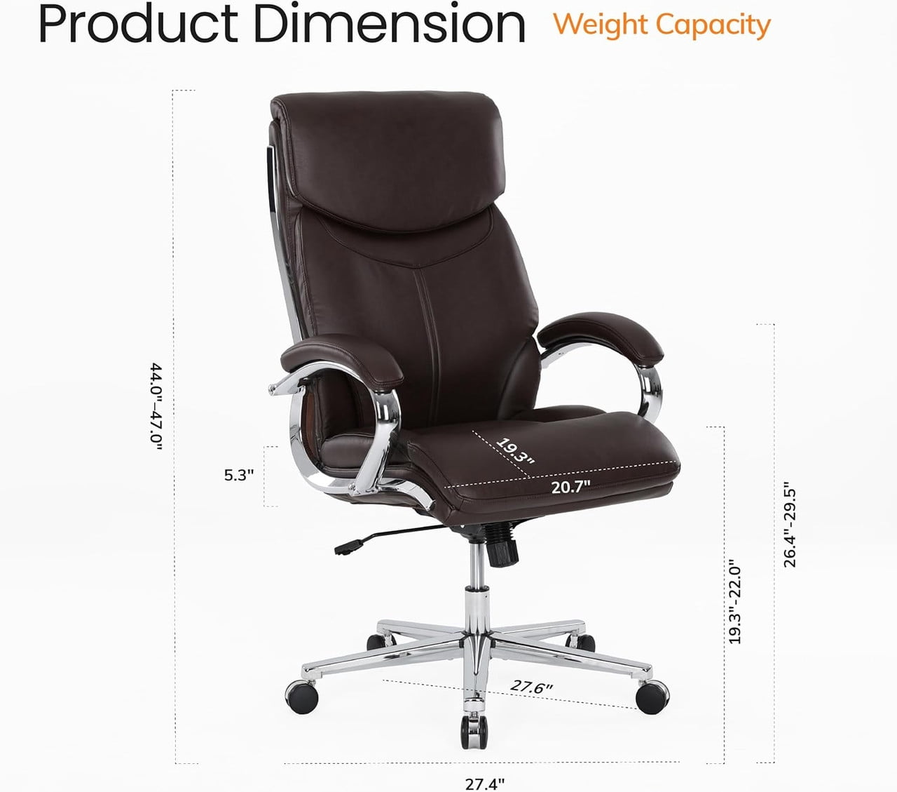 COLAMY High Back Executive Office Chair, PU Leather Computer Desk Chair with Extra Thick Padded Seat Cushion, Quiet Rubber Rolling Casters and Adjustable Tilt Tension for Home Workspace,Brown