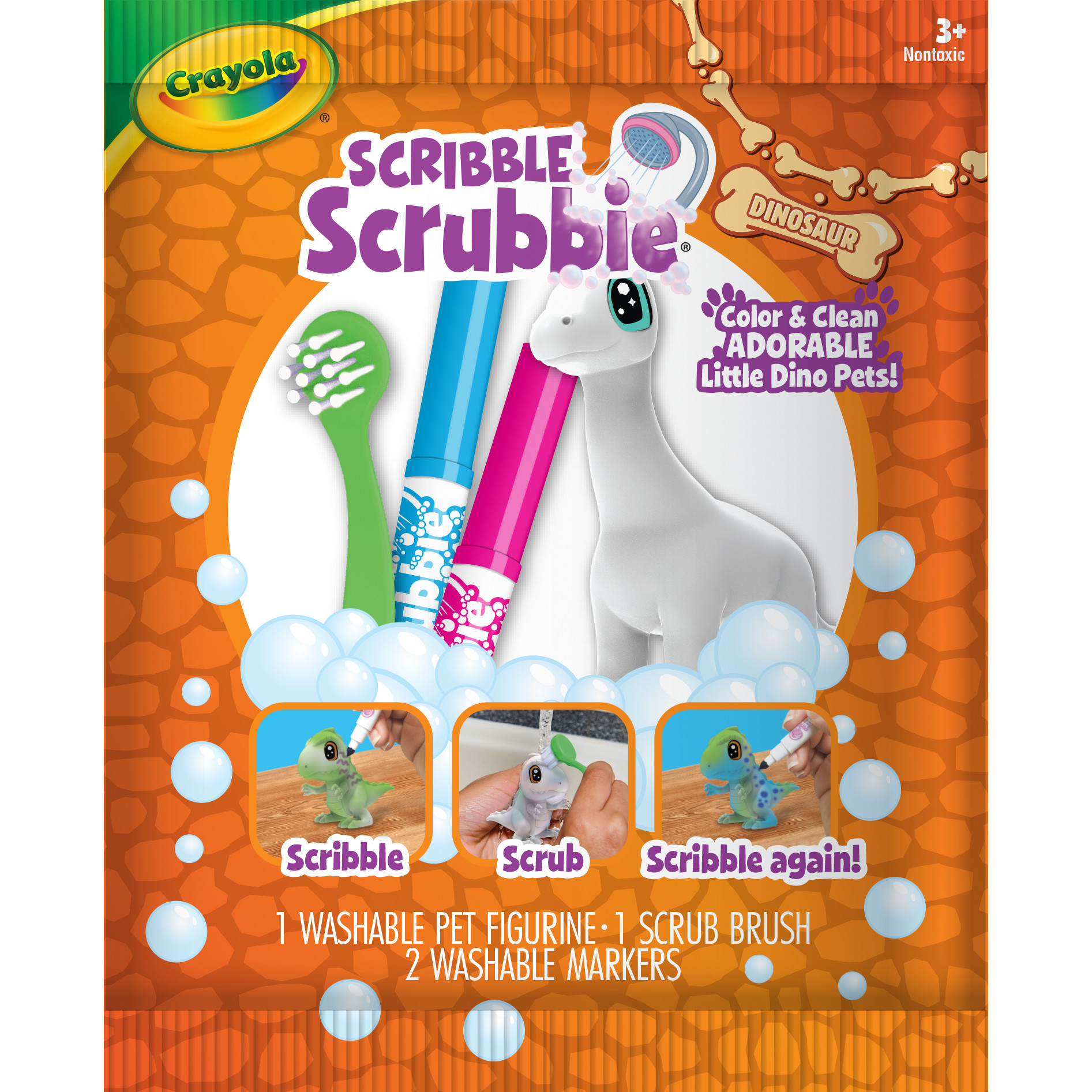Crayola Scribble Scrubbie Dino Pets, 1 Ct, Dinosaur Animal Toys with Markers, Craft Kit, Coloring Gift for Kids, Ages 3+