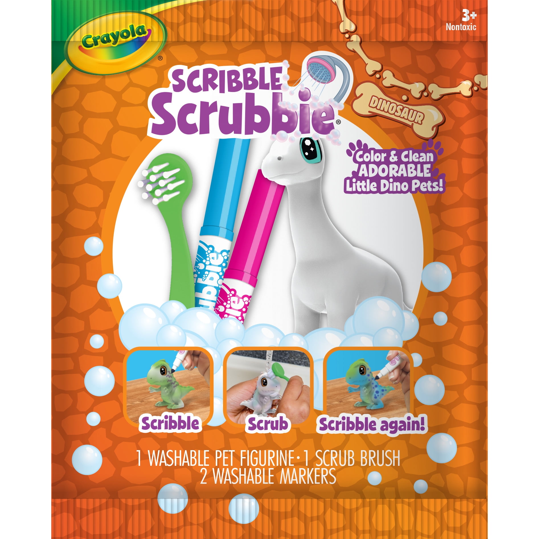 Crayola Scribble Scrubbie Dino Pets, 1 Ct, Dinosaur Animal Toys with Markers, Craft Kit, Coloring Gift for Kids, Ages 3+