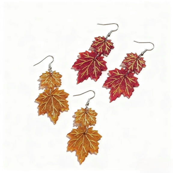 Thanksgiving Fall Earrings Maple Leaf for Women Jewelry Decoration 2 Pairs