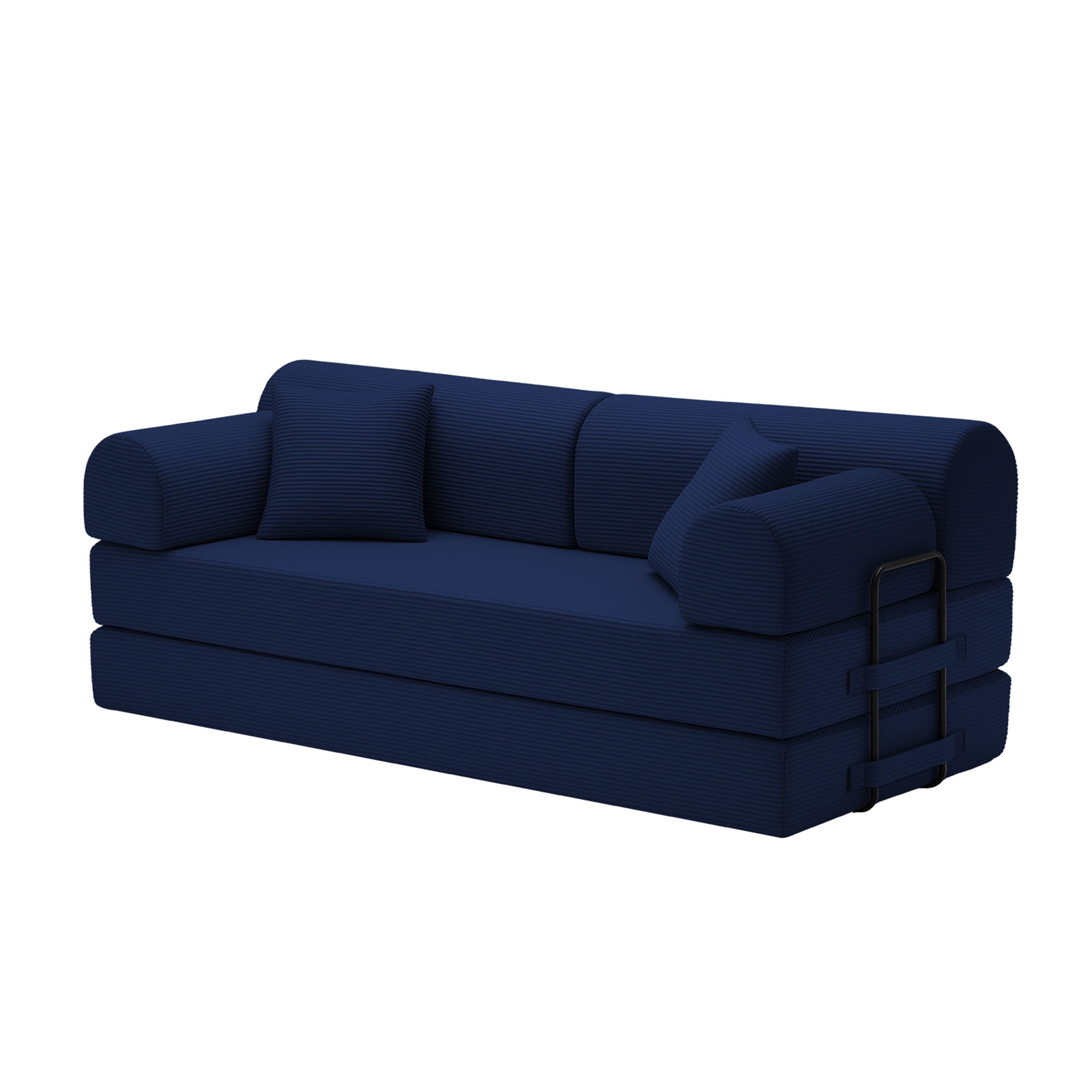Leumius 79" Convertible Futon Sofa Bed, Boneless Couch for Living Room, Corduroy Folding Mattress Couch with Fixed-Shape Frame, Floor Sofa Lounge Couch with 2 Pillows, No Assembly,Blue