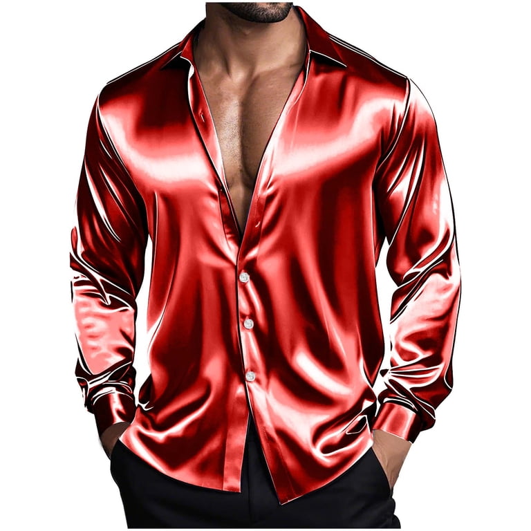 Lnwuy (s-5xl) Big and Tall Mens Stretch Dress Shirts Solid Long Sleeve Button Down Shirts Formal Casual Business Prom Party Wedding Red Xxxxl