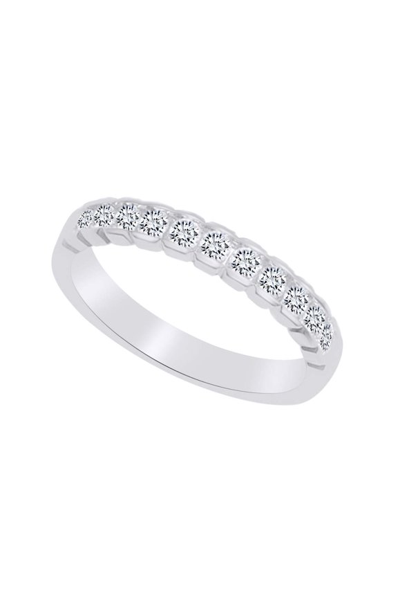 Round Shape White Cubic Zirconia Anniversary Wedding Band Ring In 10k Solid White Gold (0.50 cttw) Ring Size-9