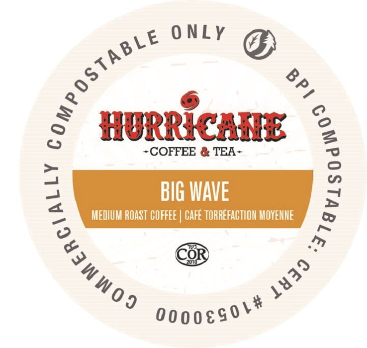 Hurricane Coffee Big Wave Medium Roast Coffee, Compostable Single Cup Coffee Pods Compatible with Keurig K-Cup Brewers, 20 Count
