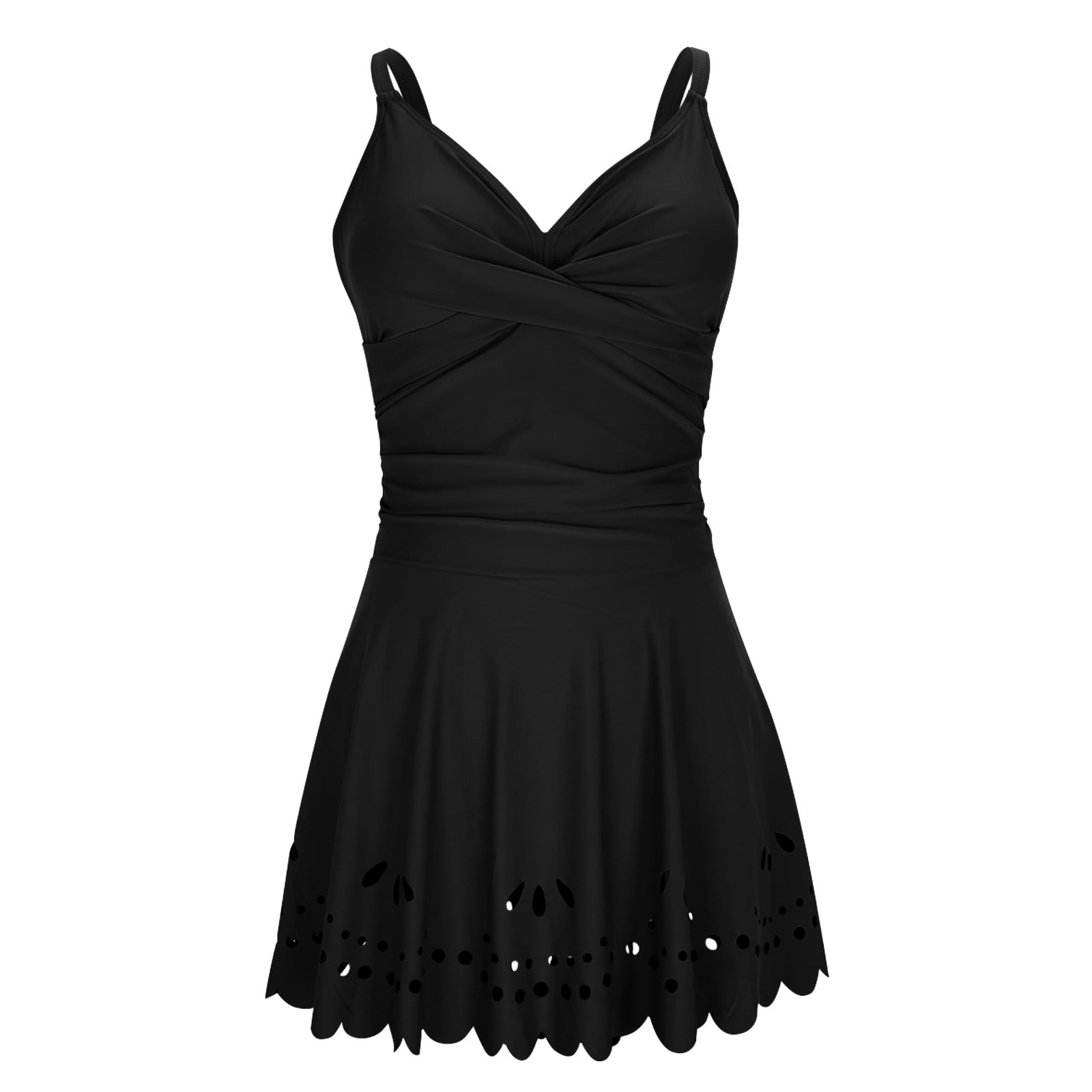 Aobny Womens Swimsuits Tummy Control Swim Dress Eyelet Swimwear Black Hipster Bathing Suit