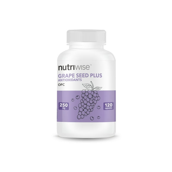 Nutriwise Grape Seed Plus OPC Antioxidants Formula 250mg 120 Capsules (Grape seed, Grape Skin, Blueberry, Bilberry, Pine Bark, Green Tea)