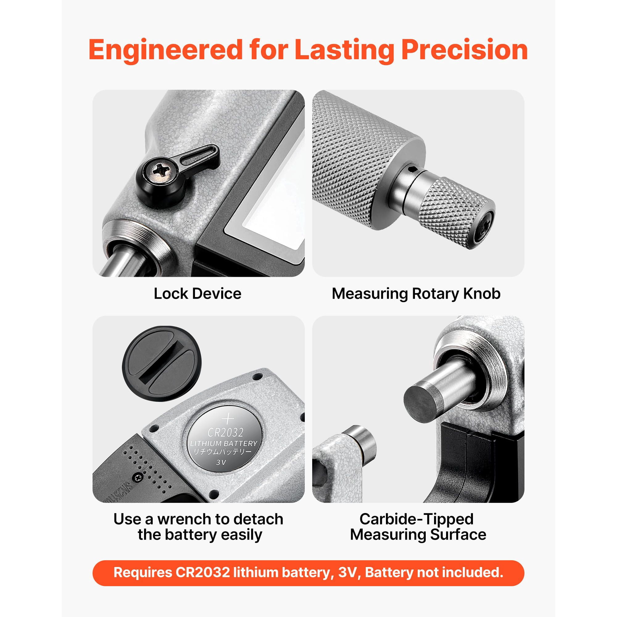 High-Precision Outside Micrometer 0-1" / 0-25.4mm, ±0.0001" Accuracy, Precision Measuring Tool for Engine Parts Fine Components
