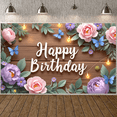 thumbnail image 5 of Floral Design Birthday Banner Elegant Butterfly Decoration for Birthday Party Event Celebration Indoor Decoration, 5 of 9