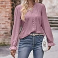 thumbnail image 4 of Plus Size Tops for Women V-Neck Long Sleeve Solid Loose T-shirt Hot Pink M, 4 of 6