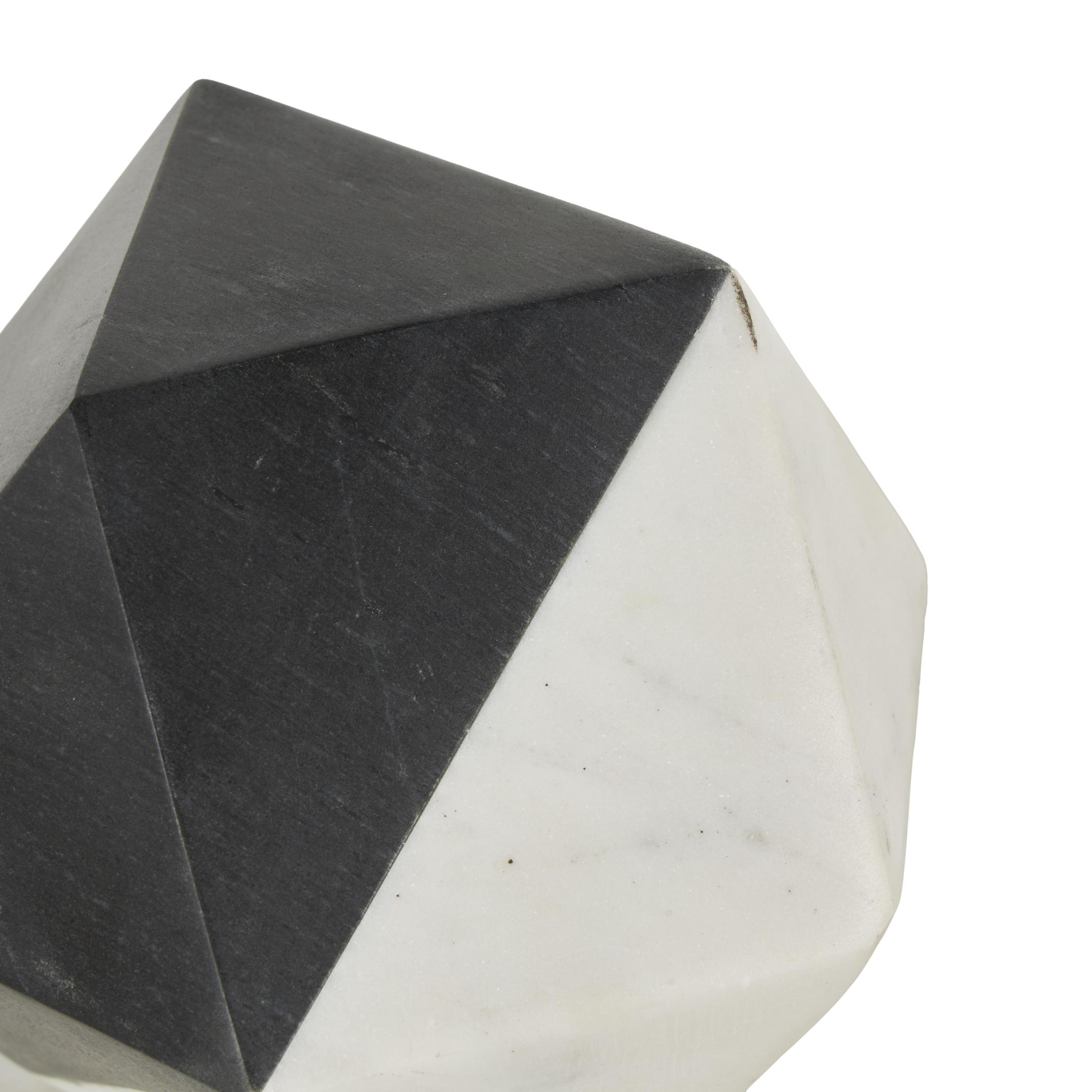 5", 4", 3"H Black Marble Cube Two-Toned Hexagon Geometric Sculpture with White Accent, by DecMode (3 Count)