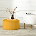 thumbnail image 6 of Modern Round Velvet Upholstered Ottoman with Soft Padded Seat, Multi-Functional Sofa Footrest, Side Table, Extra Seating for Living Room, Bedroom, Entryway (Yellow, 24" D x 24" W x 13" H), 6 of 9