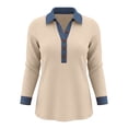 thumbnail image 5 of Vivianyo HD Women's Denim Trim Collared Henley Sweater, Long Sleeve Pullover for Women, Fall Top for Casual Work and Daily Wear, Sizes S-3XL, 5 of 5