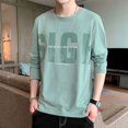 thumbnail image 5 of Camiseta informal de cuello redondo para hombre, camiseta estampada con citas verdes normales, elasticidad XXL, estilo coreano, camiseta XL, 5 of 5