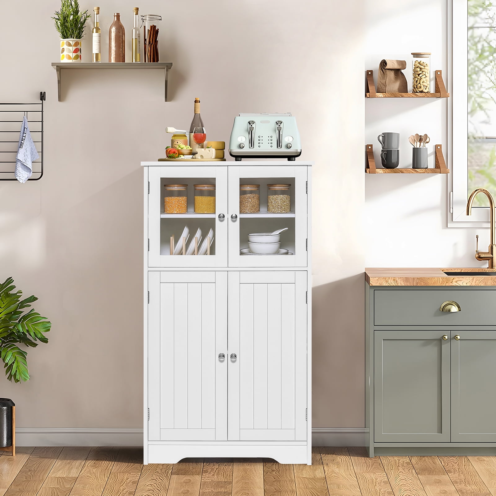 IWELL Bathroom Floor Storage with Glass Doors