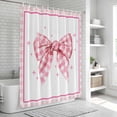 thumbnail image 6 of Pink Bowknot Shower Curtain, Waterproof Shower Curtains for Bathroom, Shining Stars Vintage White Plaid Modern Washable Fabric Bathtub Curtain Set Bath Decor with 12 Hooks Long 72"x84", 6 of 8