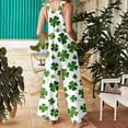 thumbnail image 4 of Gyujnb Women's St. Patrick's Day Overalls - White Green Glitter Shamrock Print Pocketed Wide Leg Jumpsuit for Irish Festival,5XL, 4 of 6