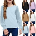 thumbnail image 2 of Qingpeng Girls Long Sleeve Crew Neck Pullover Top Kids Soft Lightweight Blouse Top, 2 of 7