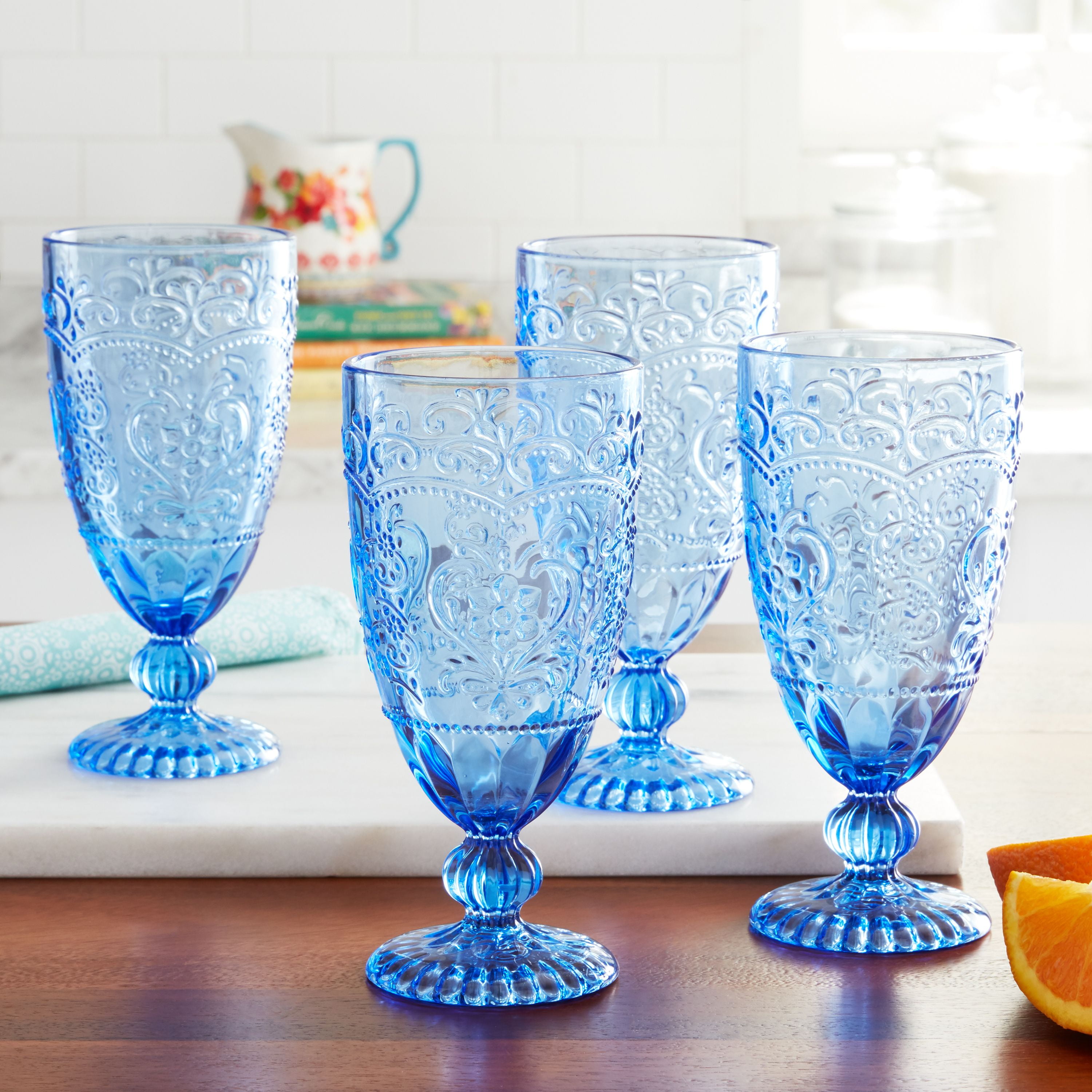 Blue Callie Stemless Wine Glasses, Set of 4