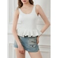 thumbnail image 3 of Gupgi Women Ruffle Bubble Hem Tank Top Solid Color Slim Vest Scoop Neck Backless Peplum Crop Tops, 3 of 8