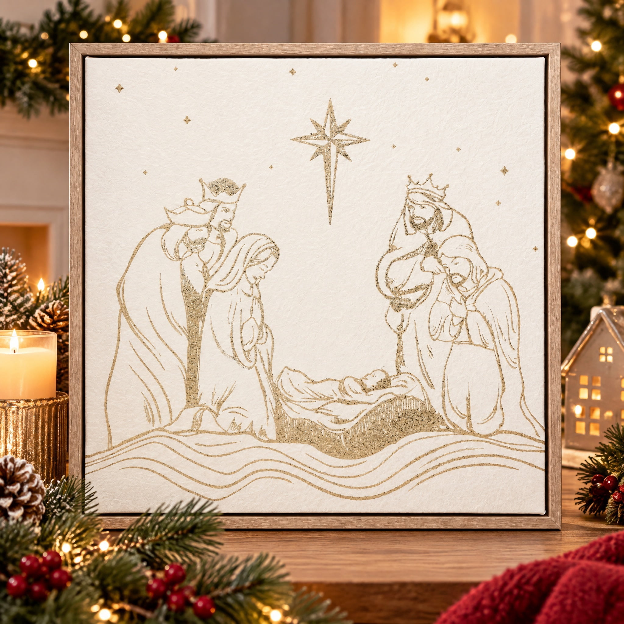 Nativity Scene Framed Christmas Wall Art, Multicolor, 12" x 12", by Holiday Time