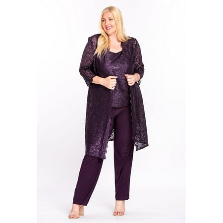 R&M Richards Plus Size Mother of the Bride Pant Suit Duster Jacket