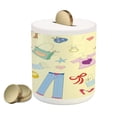 thumbnail image 1 of Heels and Dresses Piggy Bank, Shopping Themed Doodle Items Cartoon Beauty Hearts and Stars Pattern, Ceramic Coin Bank Money Box for Cash Saving, 3.6" X 3.2", Multicolor, by Ambesonne, 1 of 4