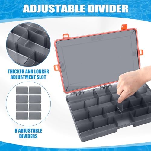 Voylla 6 Pack Fishing Tackle Boxes Waterproof 3600 and 3700 Tackle Trays with Removable Dividers Plastic Storage Organizer Bait Vault Camouflage Box for Freshwater Saltwater (Orange,3700)