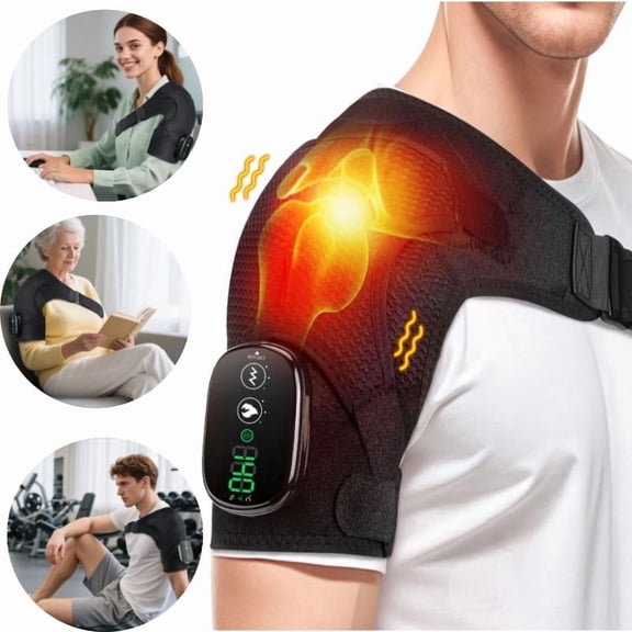 Cordless Shoulder Heating Pad with Massage, Shoulder Massager with Heat and Vibration, 5000 mAh Shoulder Brace for Men Women Shoulder Relax (Black)