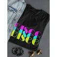 thumbnail image 3 of Triple Multicolor "Disco" Medium Front Text Women Black T-Shirt, Female XX-Large, 3 of 4