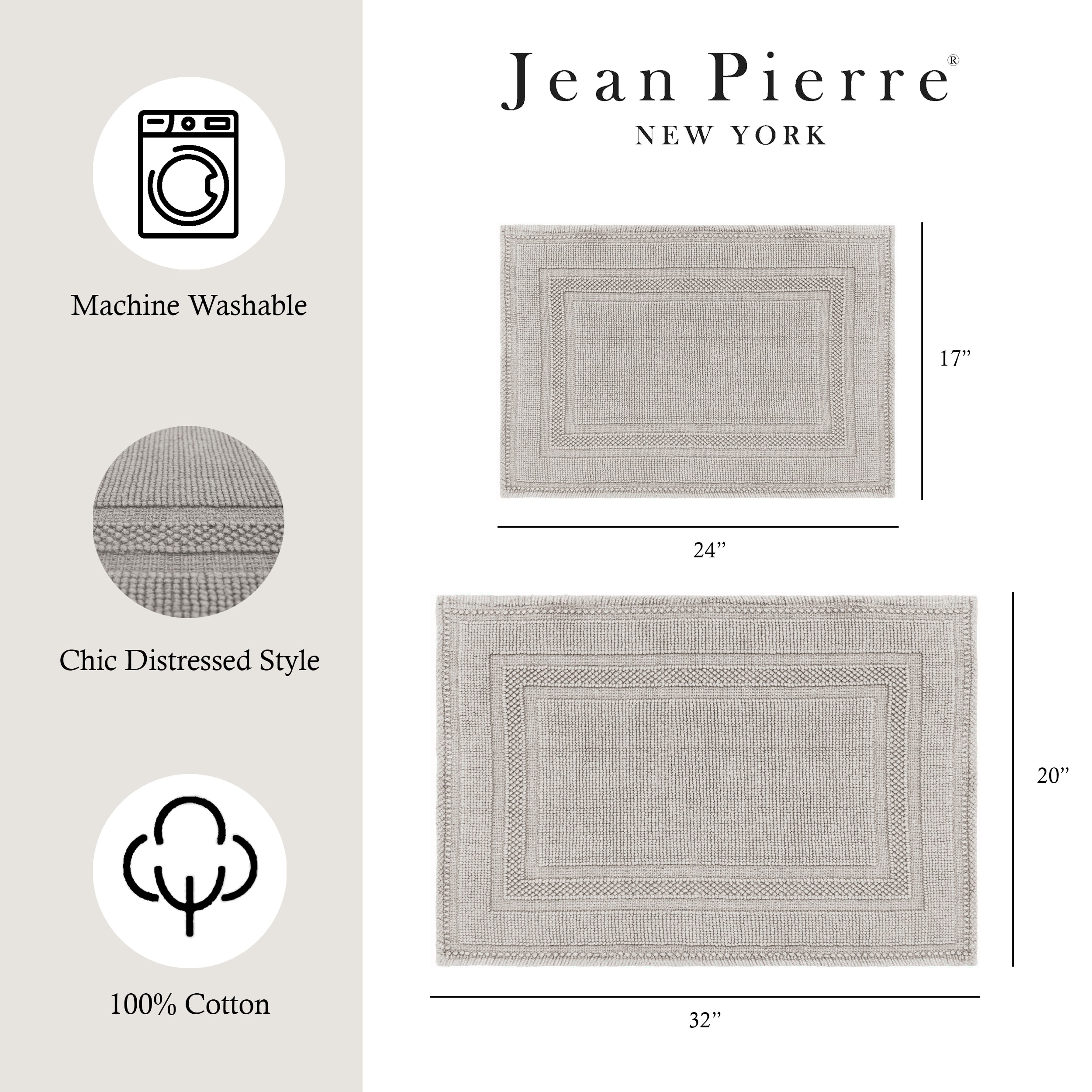 Jean Pierre Cotton Stonewash Racetrack 2-Piece Bath Rug Set, Taupe Gray