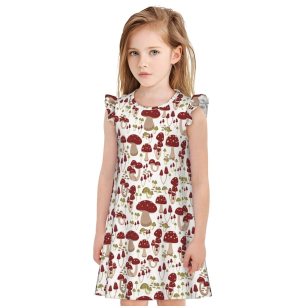 Fotbe Mushroom Vestido de Dormir para Niñas de 3 a 10 Años, Mangas Cortas, Estilo Princesa, Pijama Camisón con Mangas Voladas-Medium