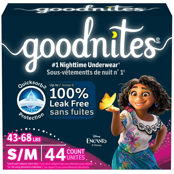 Goodnites Girls' Nighttime Bedwetting Underwear, Size S/M (43-68 lbs), 99 Ct