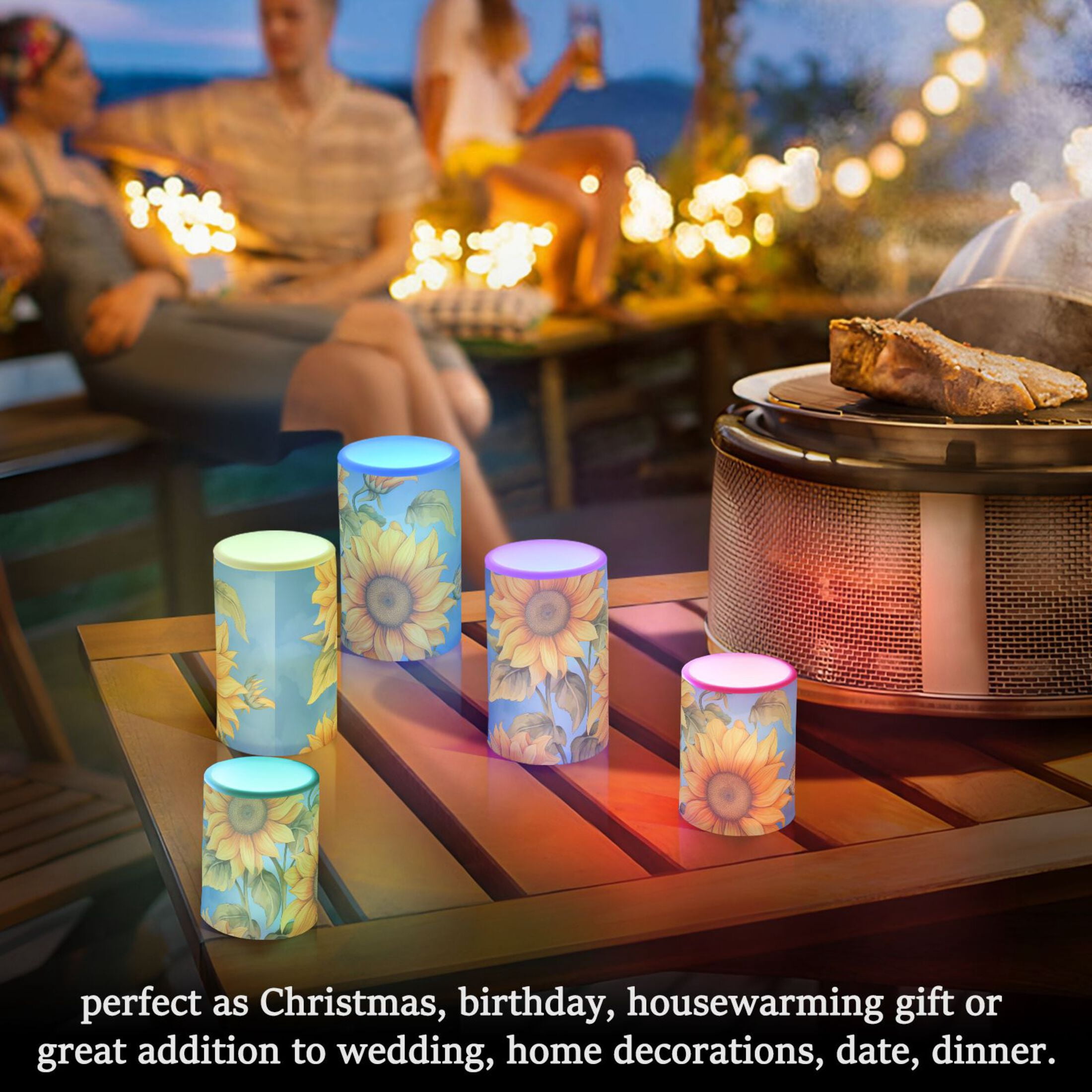 Sunflowers Bouquet Flameless Candles with Remote Timer LED Battery Operated Flickering Candle Light for Festival Wedding Home Party