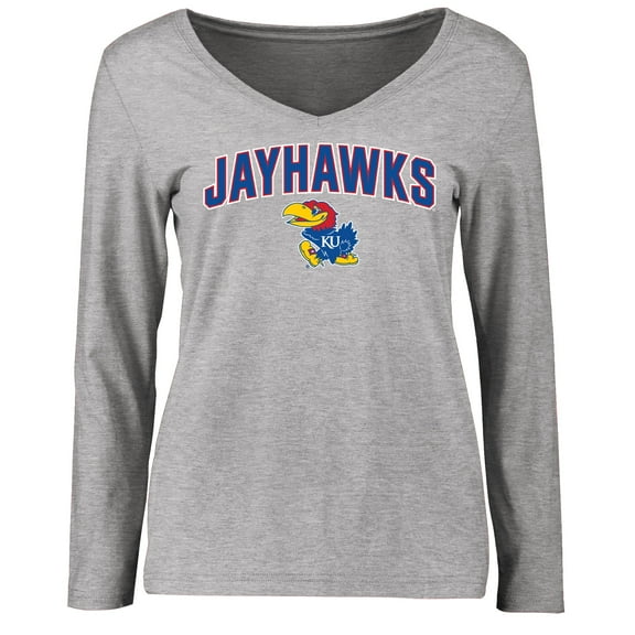 Women's Ash Kansas Jayhawks Proud Mascot Long Sleeve T-Shirt