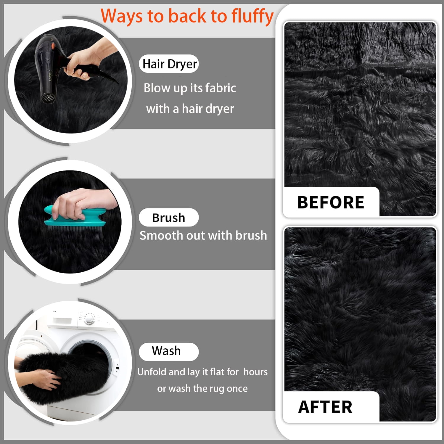 Jingle bears 8x10 Area Rug Black Fuzzy Washable Faux Sheepskin Fur Rug Large Rug for Living Room Bedroom Rectangle