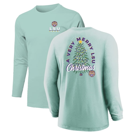 Youth  Light Green LSU Tigers Merry Christmas Tree Long Sleeve T-Shirt