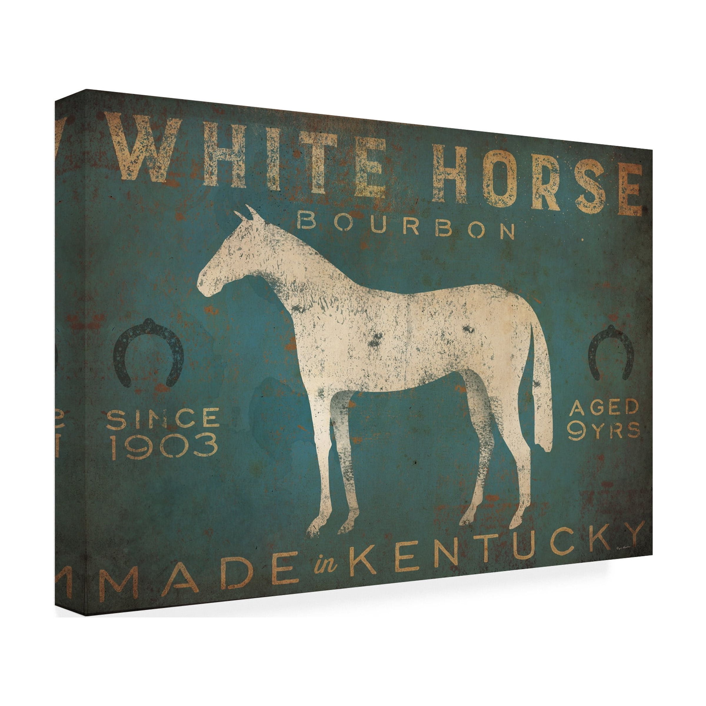 Ryan Fowler 'White Horse With Words Blue' Canvas Art