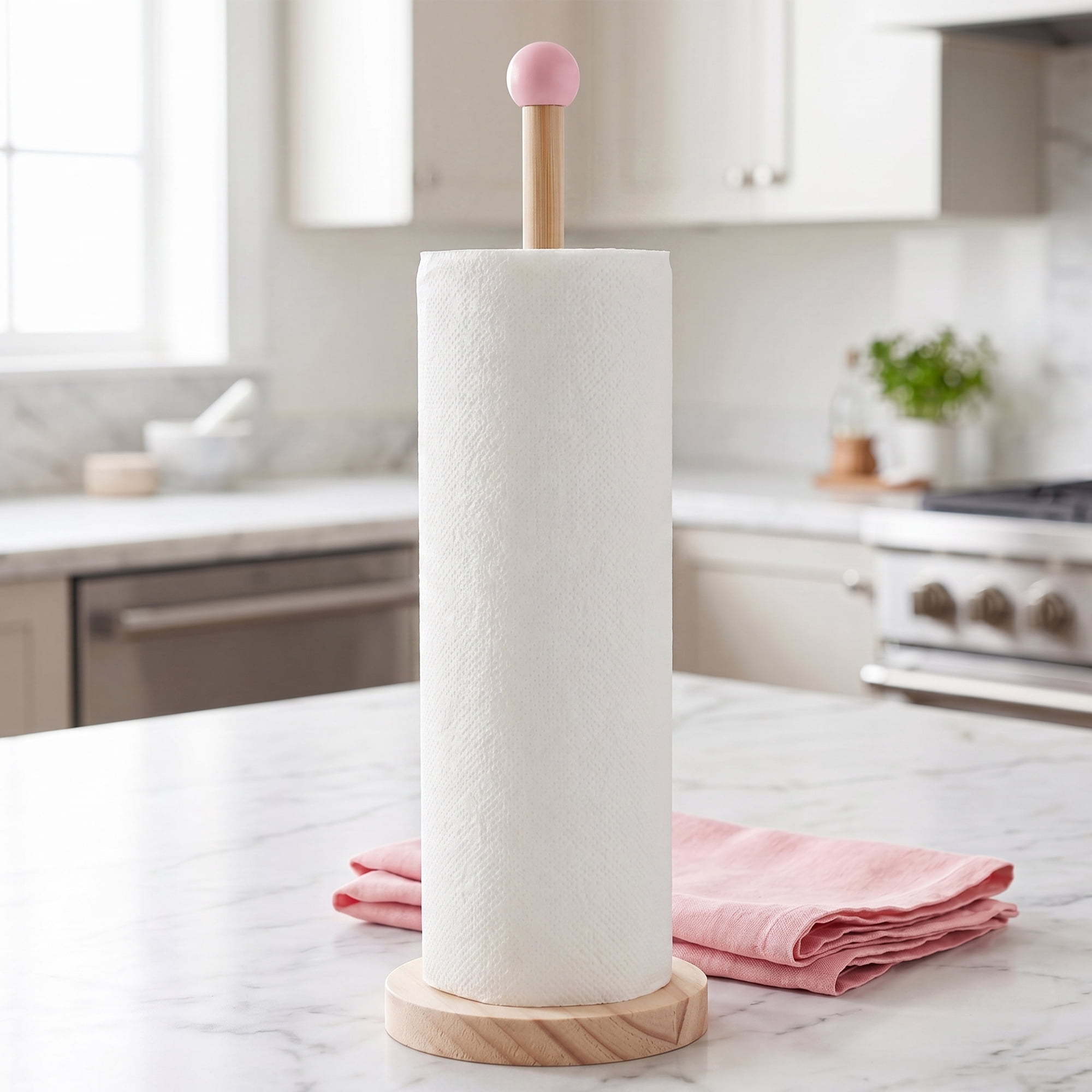 Unique Bargains Paper Towel Holder Wood Kitchen Decor for Bathroom Pink 10.4x3.1inch
