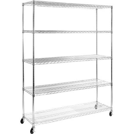 Seville Classics 5-Tier UltraZinc NSF Steel Wire Shelving with Wheels, 60"W x 18"D x 72"H