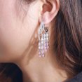 thumbnail image 5 of Creative Cluster Silver Plated Pink CZ Bridal Dangle Tassel Drop Long Earrings, 5 of 9